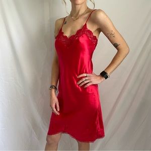 Vintage Gold Label Victoria Secret Midi Satin and Lace V Neck Slip Dress